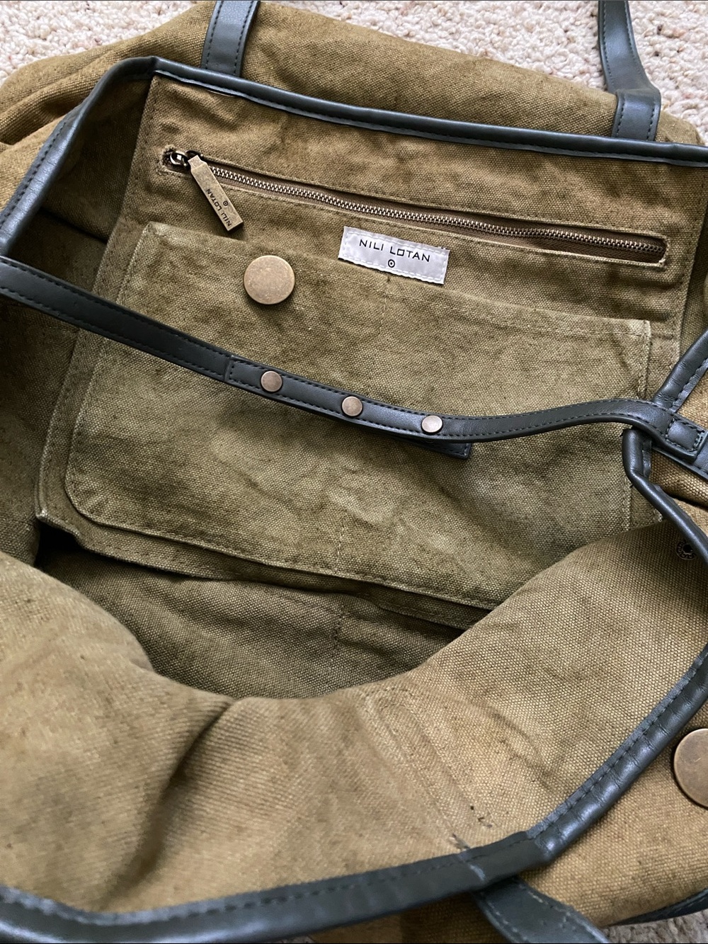 Nili Lotan Target Olive Green Shoulder Bag.